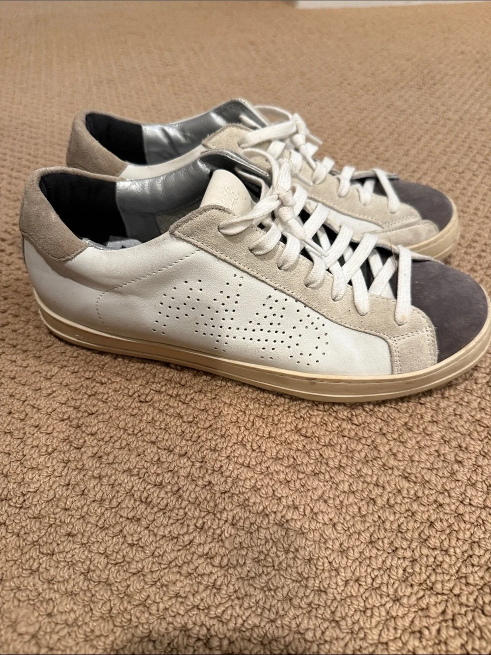 P448 Men's Low-Top Sneakers in White, Gray, and Taupe